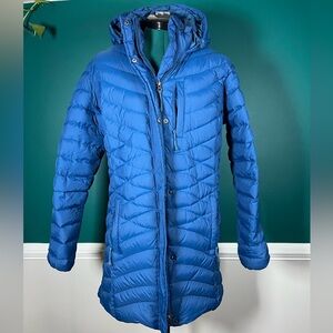 Women's Blue Hooded Puffer Coat trench Deluth